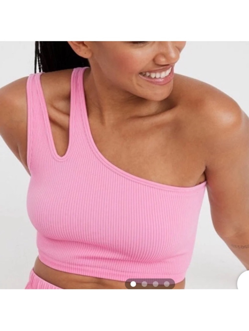 Ribbed One-Shoulder Pink Crop Top size XL
